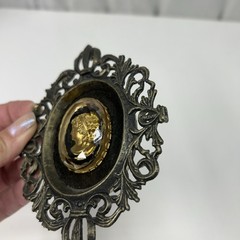 E.A. RIBA CO. Brooklyn NY Victorian Style Ornate Frame Faceted Gold Tone Cameo
