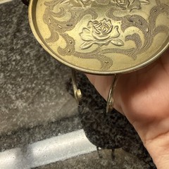 Vintage Ornate Japan Brass Tea Cup, Spoon & Saucer Holder Easel Display Stand