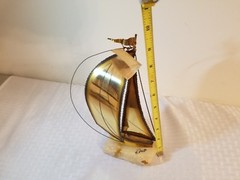 Demott 1975 Vintage Brass Sailboat Nautical Boat on Marble Base Artist Signed