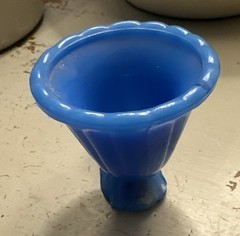 Akro Agate Horn of Plenty Cornucopia Slag Glass Toothpick Holder Blue 3”