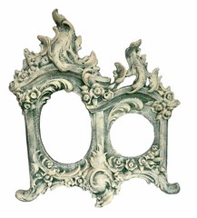 Antique Cast Metal Art Nouveau Clock Face/Picture Frame, Green & White, 11-1/2″