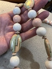 VTG MADE IN JAPAN NECKLACE WHITE PINK PALE GREEN BEADS WITH GOLD TONE ACC. 28”