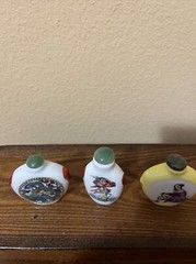 VTG Qianlong Sign Chinese Oriental Snuff 3 Perfume Bottle Enamel/Copper JADE CAP