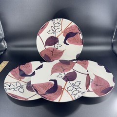 POTTERY BARN Graphic Harvest Ceramic Dish Plate Made In Brazil Round New Set 4