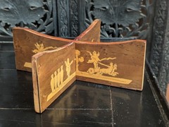 Vtg Marquetry Inlay Wooden Stand Greco Roman Mythology Art Display Base Cherub