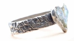 Roman Glass Sterling Silver 925 Heart Ring Ancient Bluish Fragment 200 B.C Size7