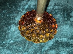 VINTAGE AMBER GLASS COPPER & BRASS ” SCALES OF JUSTICE” MID CENTURY RETRO