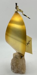Vintage DeMott Signed Brass Sail Boat Sculpture w/ Onyx Base Nautical, Orig. Tag