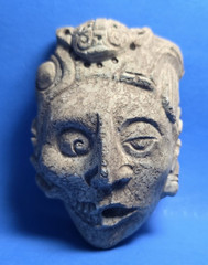 PRE-COLUMBIAN MAYAN STONE CHAAC GOD DUALITY MASK PENDANT