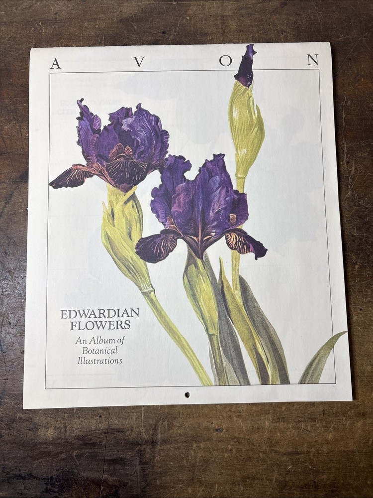 Vintage Avon Edwardian Flowers 1990 Calendar Botanical Lithograph PI-81147-9