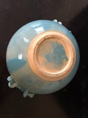 10″ Porcelain Asian Hand Painted Turquoise Display Bowl Signed by Yo