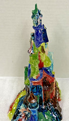 Handmade Clay Pottery Rainbow Blended Colors Aquarium Fishbowl Castle 11 1/8″
