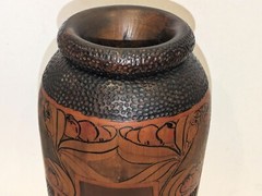 Very Large Art Nouveau Pokerwork Vase Signed Howe — 41 cm High