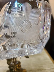 American Brilliant Cut Crystal Compote Bowl Brass Pedestal VTG Mid-Century
