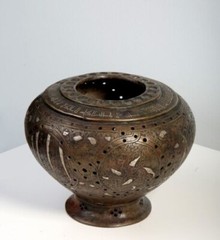 CIRCA NEAR EASTERN PERSIAN BRONZE VASE WITH CALLIGRAPHY AND INLAY 