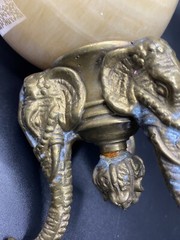 Set Of 2 Alabaster Egg on Three Legged Brass Stand with Elephants HEAVY!!