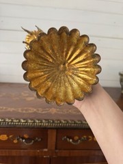LARGE MID-CENTURY ITALIAN FLORENTINE TOLE GILT ROSES CANDELABRA 12”