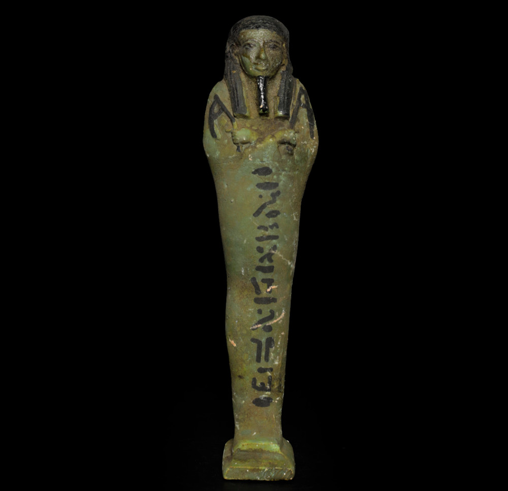 Ancient Egyptian Antiques Ushabti Hieroglyphs Faience Green Burial Figure BC