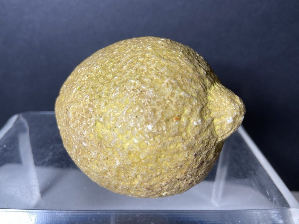 Vtg Stone Lemon Decorative Table Fruit Carved With Wood Stem Light Yellow