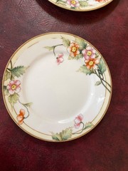 Set 7 Nippon Hand Painted 7.5” Dessert/Salad Plates Flowers Gold Detail 1900’s