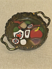 Art Enamel Millefiori on Copper Multicolor Miniature Trinket Tray Signed