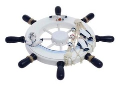 Nautical Wooden Ship Sailboat Boat Steering Wheel Fishing Net Home Decor 13 inch
