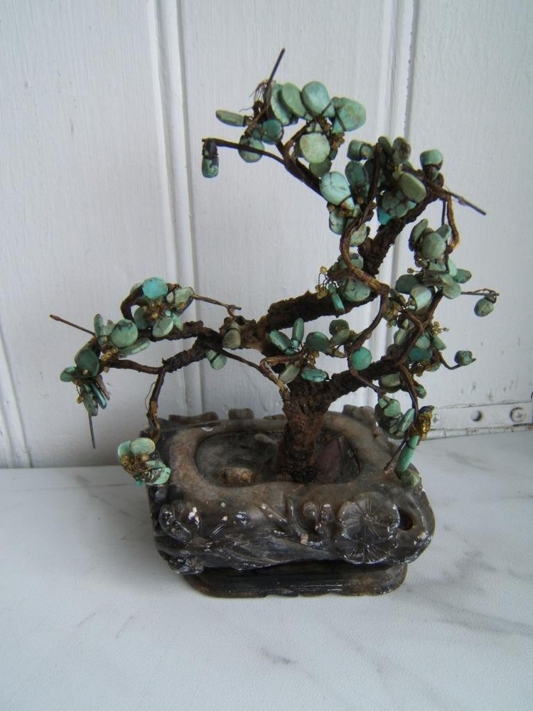 ANTIQUE CHINESE TURQUOISE GEMSTONE BONSAI TREE