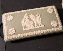 Vintage Wedgwood Cream On Sage Jasperware Trinket Box