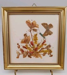Vintage Gold Framed Dried Pressed Flowers Butterfly Reichlin Switzerland 5 X 5
