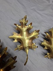 Vtg Home Interiors Brass Tone Oak Leaves Wall Art Hanging Decor 3 Pc Set MCM 7in