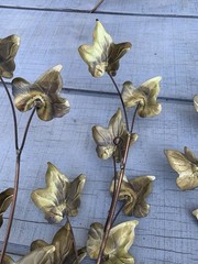 Vintage MCM Brass & Copper Tone Ivy Leaf Wall Art Set of 5 Metal Botanical Decor