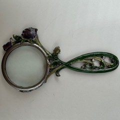 Art Nouveau Style Handheld Magnifying Glass Floral Rhinestone Enamel Rose Decor