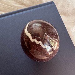 Vintage Red Zebra Marble Jasper Stone Egg White Vein Hand Carved Pakistan