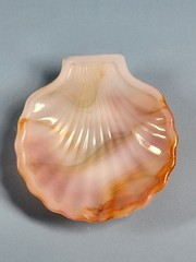 Set of 2 Vintage Akro Agate #246 Pumpkin Slag Glass Shell Dishes – Orange /White