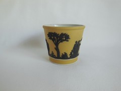 Antique Wedgwood Jasperware Yellow Buff Dip w/ Black Relief Jardiniere Cache Pot