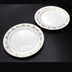 Vintage Pier 1 Salad Dessert Plates Set White Gold Scroll Red Ornaments Design