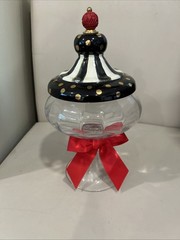Retired Mackenzie Childs Courtly Stripe Black Tie Apothecary Jar Canister Medium