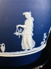 ANTIQUE WEDGWOOD DARK BLUE JASPER WARE DIP PITCHER c 1891 Sacrificial Figs 5”