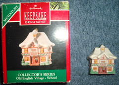 1990 HALLMARK KEEPSAKE MINIATURE ORNAMENT – OLD ENGLISH VILLAGE – SCHOOL IN BOX