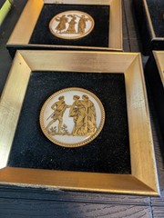 4 Pc Gold And Black Neoclassical Porcelain Wall Plaques Set Square Frame