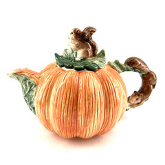 OCI 1990 Fall Pumpkin Squirrel Ceramic Teapot Orange 25oz