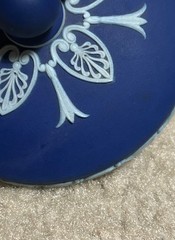 ANTIQUE WEDGWOOD BLUE JASPER jasperware TOBACCO JAR England 3 1/2