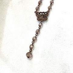 1928 Vintage Bronze Tone Purple Butterfly Pendant Station Necklace Boho Dainty