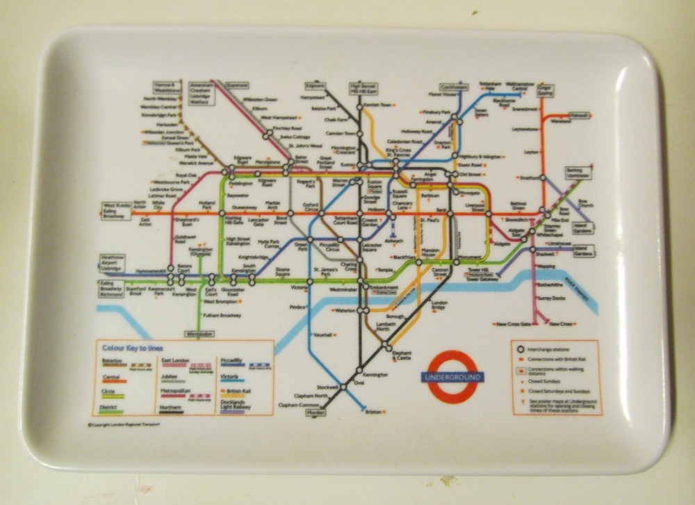 Melamaster Great Britain small melamine tray, London subways, 5 7/8” X 4 1/8”