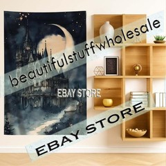 View Castle Wall Hanging Tapestry Moon Gothic Scene 39X59 in
