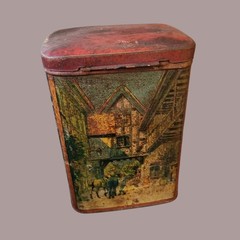 Edwardian “Early Bird Inn” Village Scene Tea Caddy (c.1910–1925)