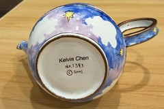 Kelvin Chen 2001 Blue Enameled Miniature Teapot Flying Pig #1393
