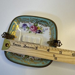 Antique Limoges Porcelain Ashtray w Gilt Bronze Floral France 4.5” Square