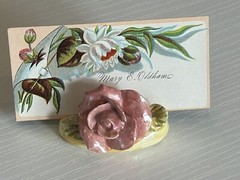 Vintage Ceramic Flower Floral Rose 2 in Calling Card Holder Unbranded 1B56