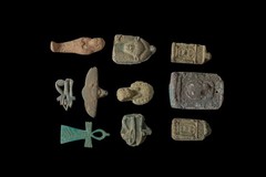 Authentic Ancient Egyptian 10 Amulets Set Eye of Horus Ankh Scarab Artifact BC